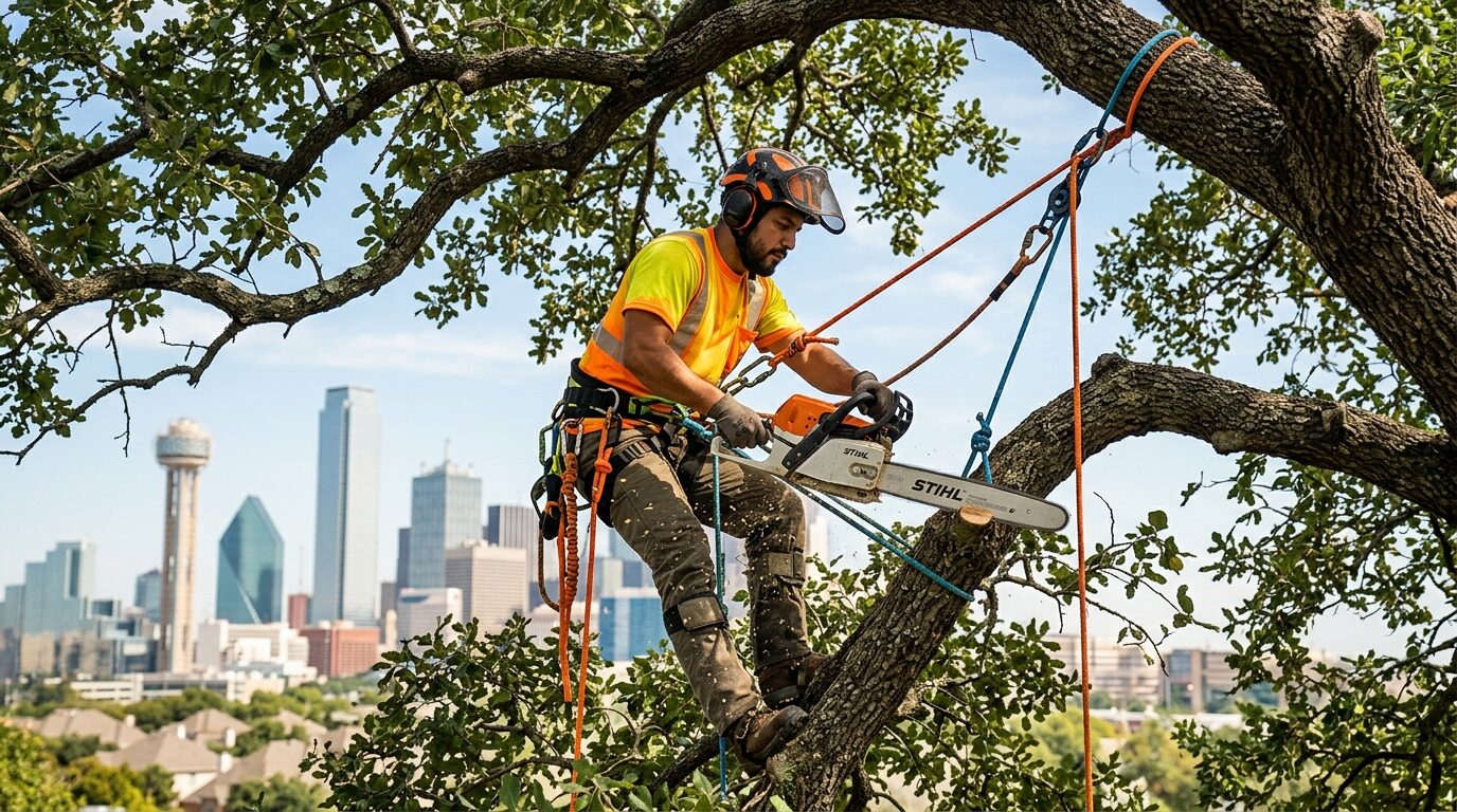 Equipo de Woodpecker Arellano Tree Services trabajando en Dallas, TX